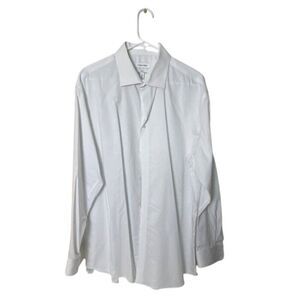 Calvin Klein Mens White Dress Shirt XL Regular Fit Herringbone Steel+ 17.5 34/35